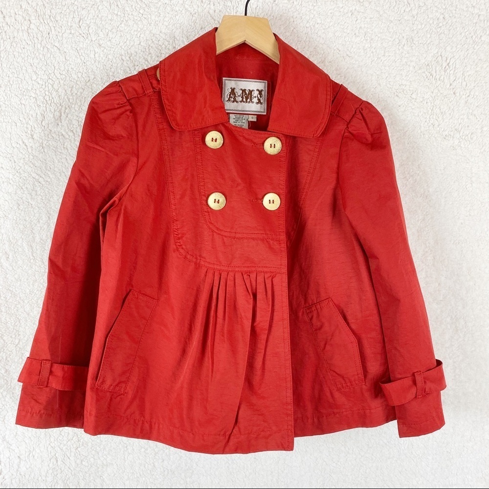 AMI Military Style RED Pleated Gold Button Jacket